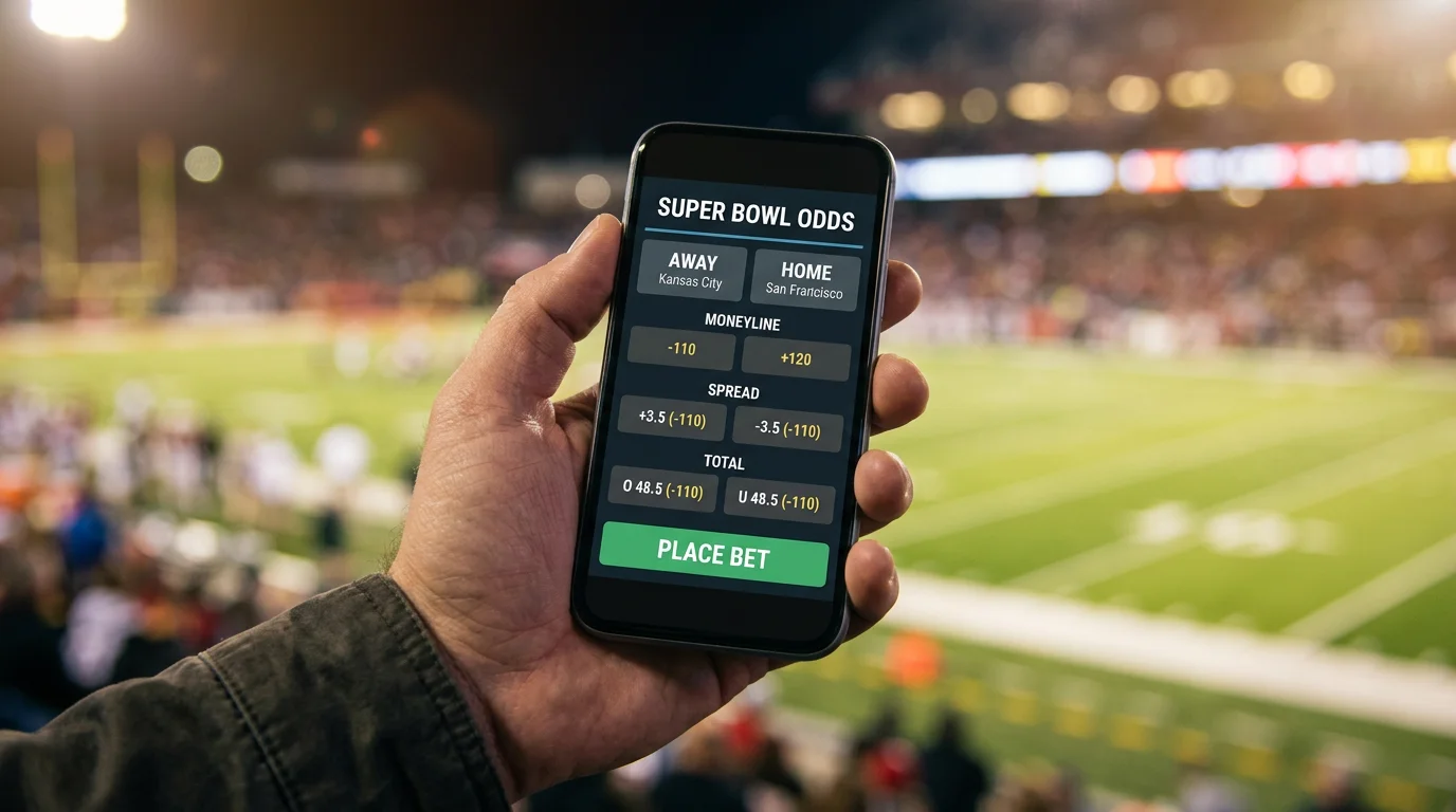 Cuotas y momios del Super Bowl en una pantalla de apuestas deportivas