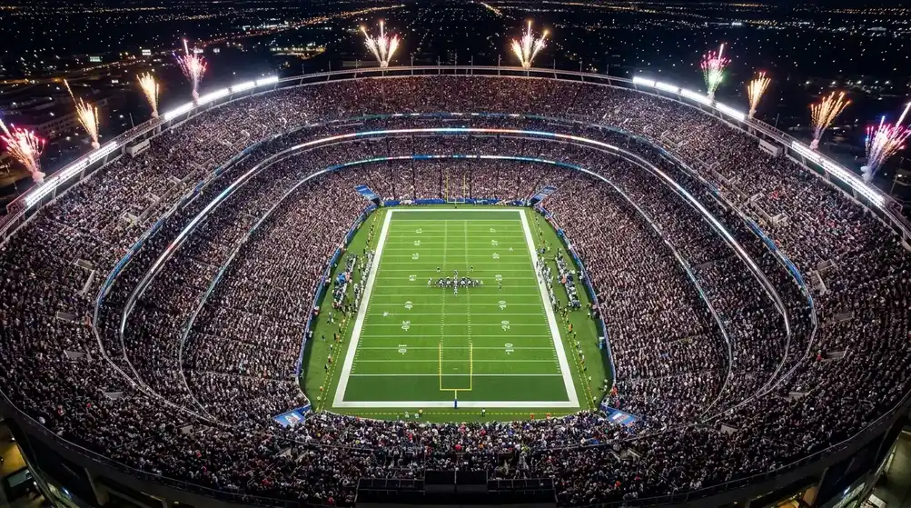 Vista panorámica del estadio del Super Bowl con gradas llenas de espectadores